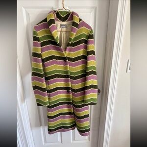 Missoni Sport Striped Wool Coat in Green, Pink, Olive, Brown